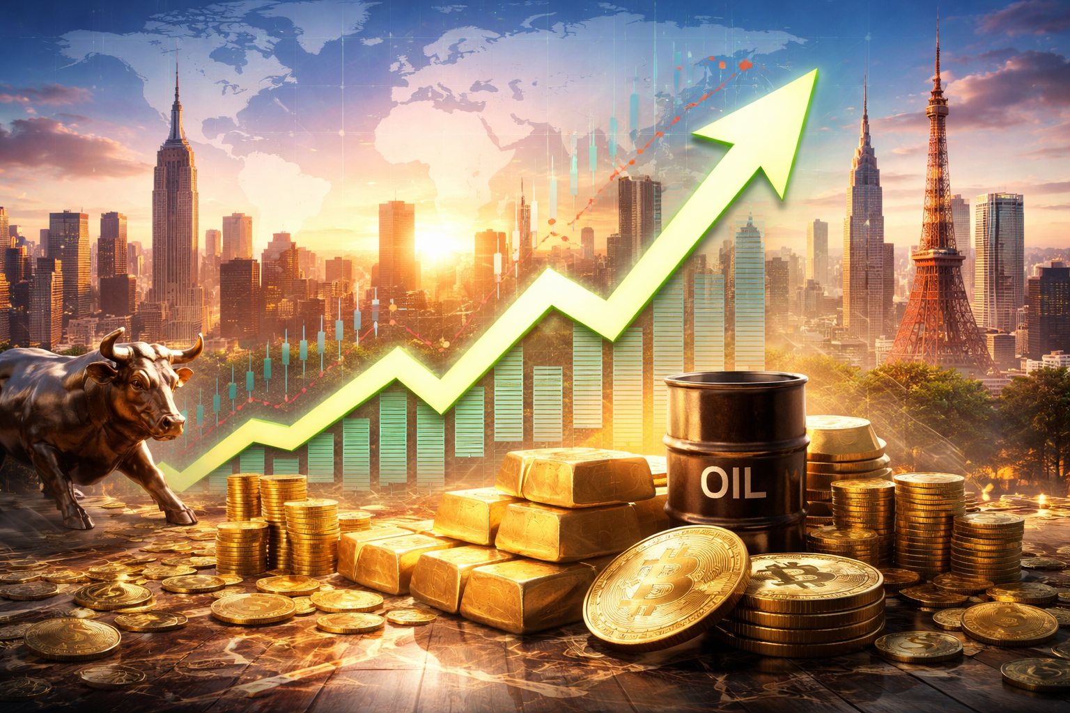 US stocks hit records on thin holiday volume as Japan sees a $3B PE deal, oil rebounds on growth hopes, and Bitcoin stalls.